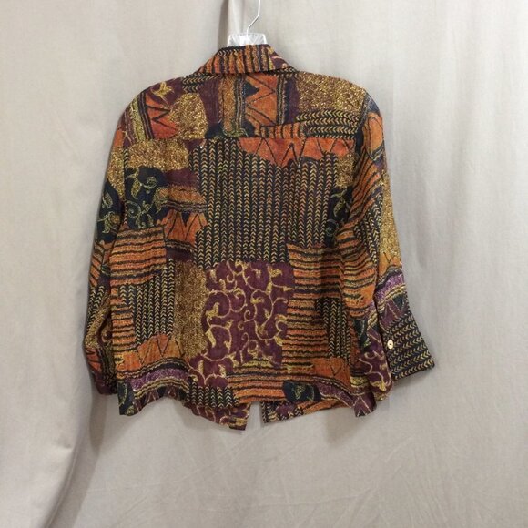 Coldwater Creek Blouse Button Down Sheer Brown Prints Beads on Front Size PM - Picture 4 of 4